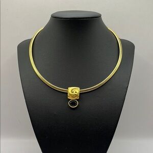 Elegant Gold Tone Choker Necklace with Celtic Swirl Style Black Pendant